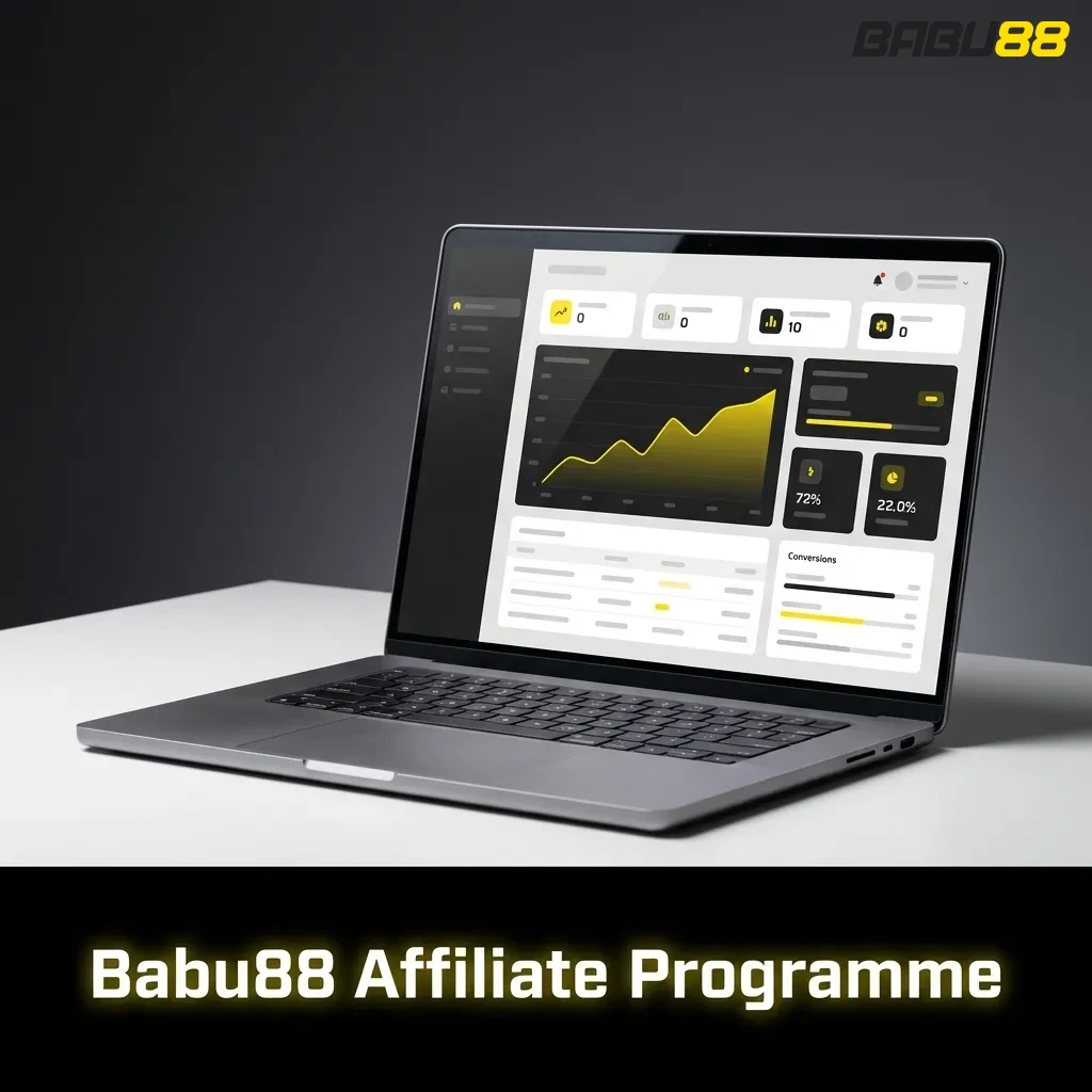Babu88 Affiliate Programme dashboard showing commission rates up to 40% revenue share with tracking tools and payment options.