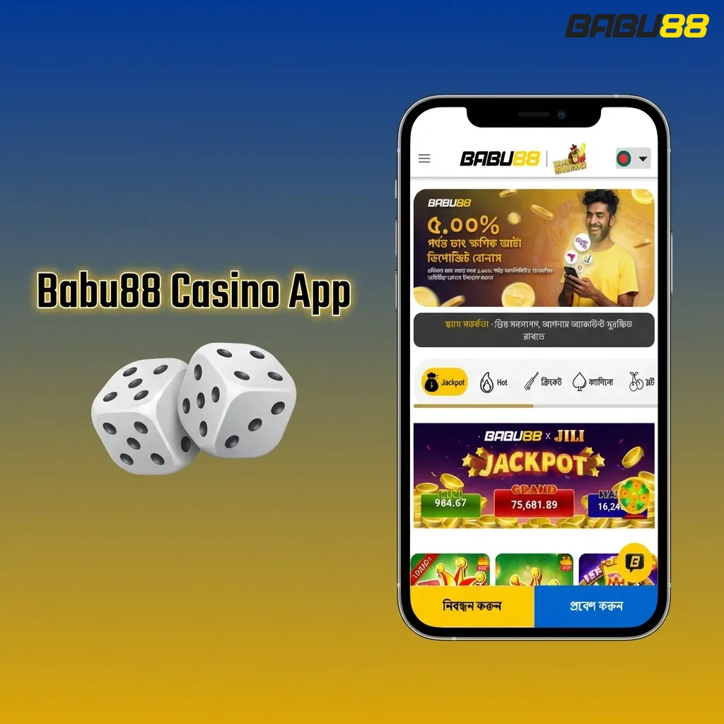 Babu88 Casino App interface showing slots, table games, and live dealer options with integrated sports betting features